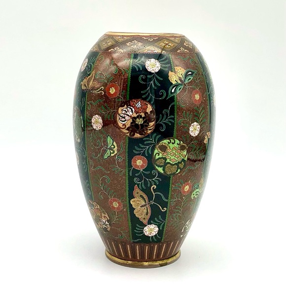 Kintsugi Antique Japanese Cloisonné Vase Meiji Era Goldstone Butterfly Floral - Picture 13 of 17